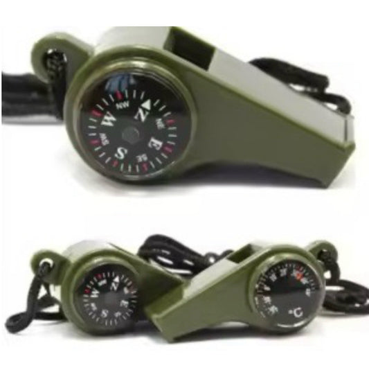 Noodfluitje met kompas & thermometer – compact signaalmiddel