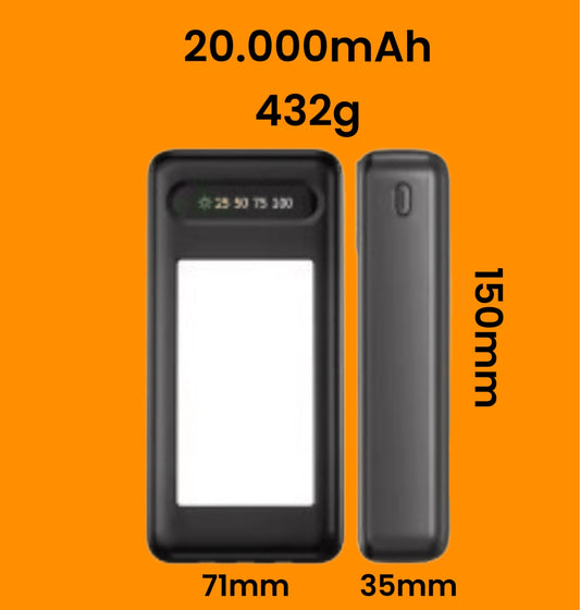 Powerbank met zonnecellen, 20.000mAh