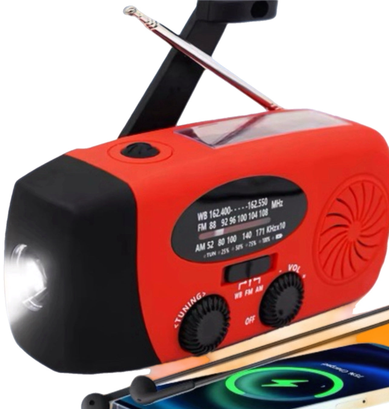 Noodradio met zonnepaneel, handdynamo & USB-opladen